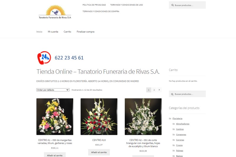 Nueva floristería online 24 horas de Tanatorio de Rivas Vaciamadrid
